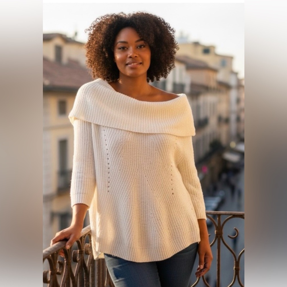 Anthropologie Moth Lucerne Off-the-Shoulder Sweater Cream White Size M‎